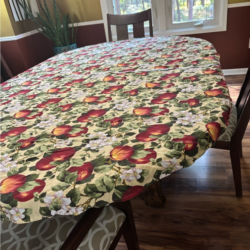 Apple blossoms  Tablecloth with Red and Green Apples  on yellow background